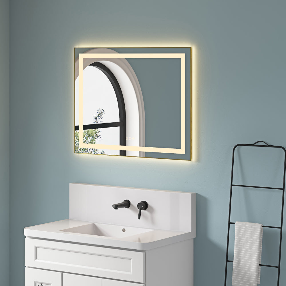 40" x 24" Inch LED Bathroom Mirror with Front and Backlight, Wall Mounted Vanity Mirror with Aluminum Frame, Anti-Fog, Memory, 3 Colors, Stepless Dimmable
