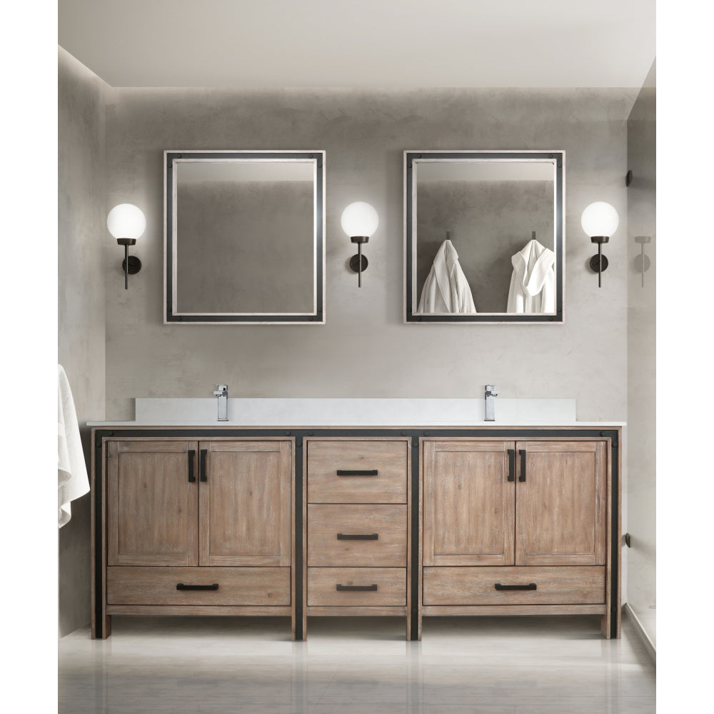 White Double Bath Vanity 84 in. W x 22 in. D, White Quartz Top and Faucet Set