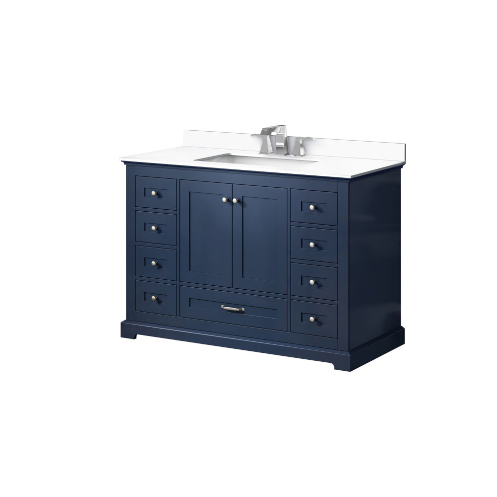 Navy Blue Single Bath Vanity 48 in. W x 22 in. D, White Quartz Top, and Faucet Set