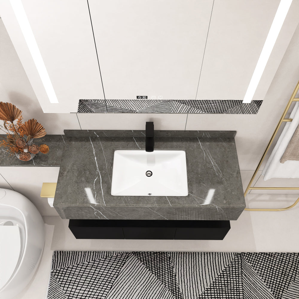 16 inch Under-mount Ceramic Rectangle Bathroom Vanity Sink, Under-mount Sink Rectangular with Concealed Overflow 16" x 11" Vessel Sink with Template DIY install Rectrangle White Ceramic