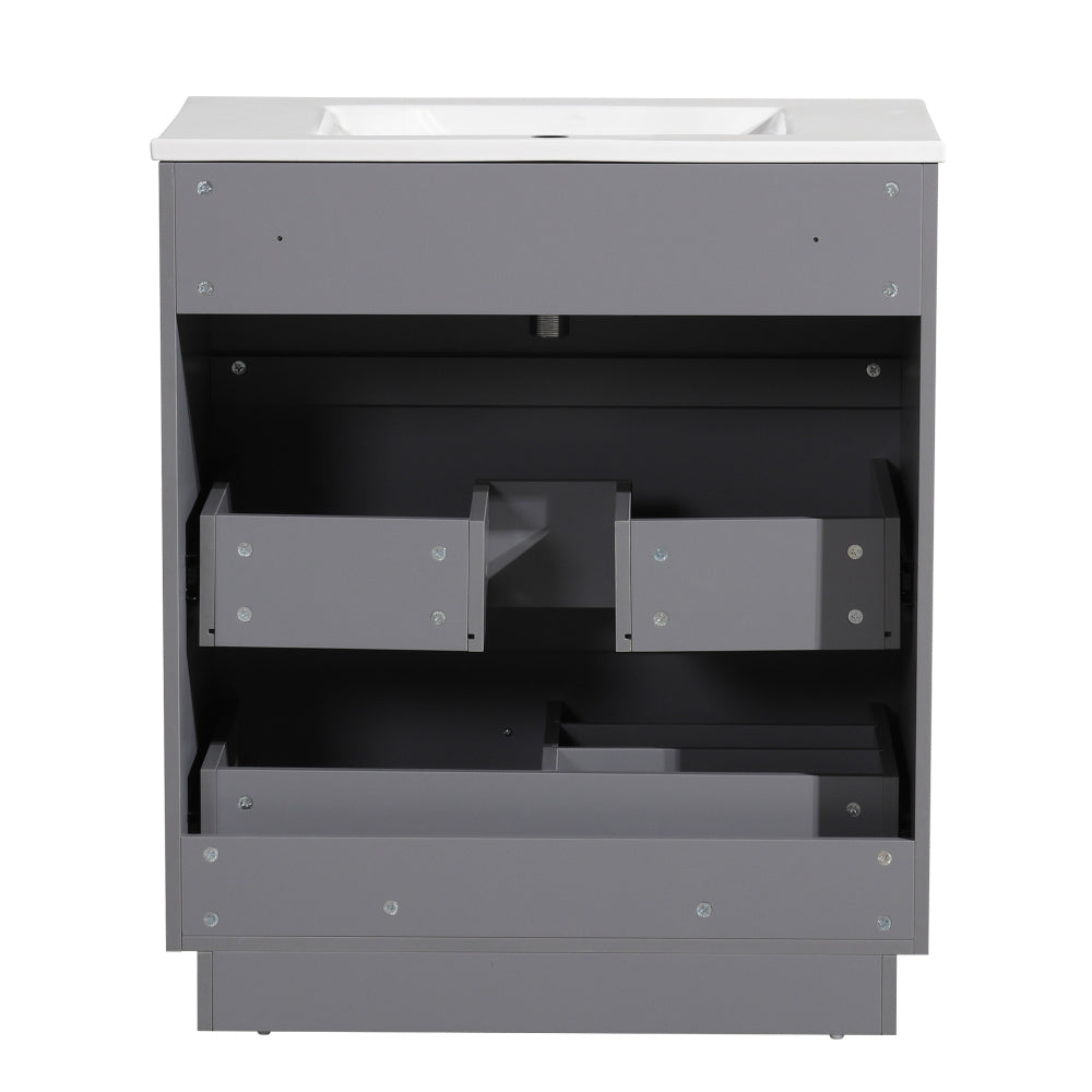 30 Inch Bathroom Vanity with Ceramic Sink Combo Set, Modern Freestanding Bathroom Storage Cabinet with 2 Drawers, Floor Standing Bath Vanity, Gray