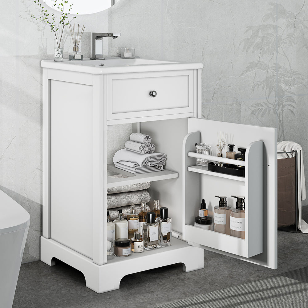 20" Bathroom Vanity with Sink, Bathroom Cabinet with Soft Closing Door, Storage Rack and Adjustable Shelve, White (Old Sku:
WF531249AAK)