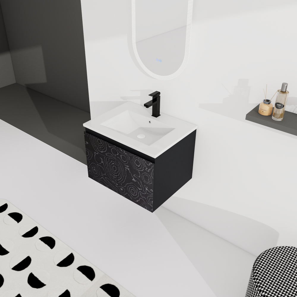 24'' Floating Wall-Mounted Bathroom Vanity With Ceramics Sink & Soft-Close Cabinet Door, KD-Package