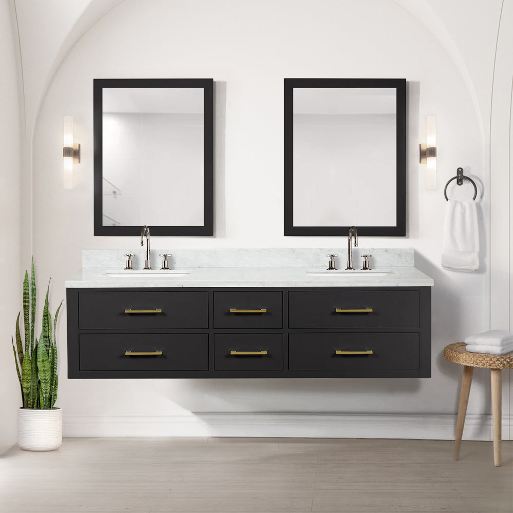 Blue Double Bath Vanity 72 in. W x 22 in. D, Carrara Marble Top, and Faucet Set