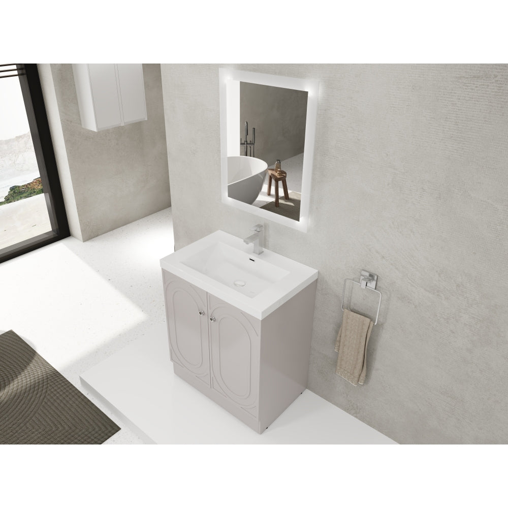 30" Freestanding Bathroom Vanity with White Resin Sink & 2 Soft-Close Cabinet Doors (KD-Packing)
