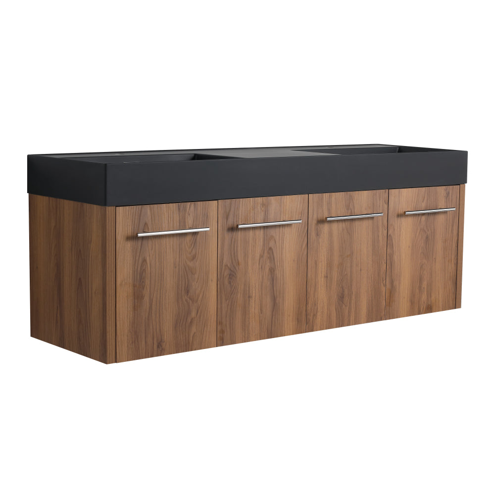 48 Inch Wall-Mounted Bathroom Vanity with Sink, Thick Edged Resin Basin, KD-Package