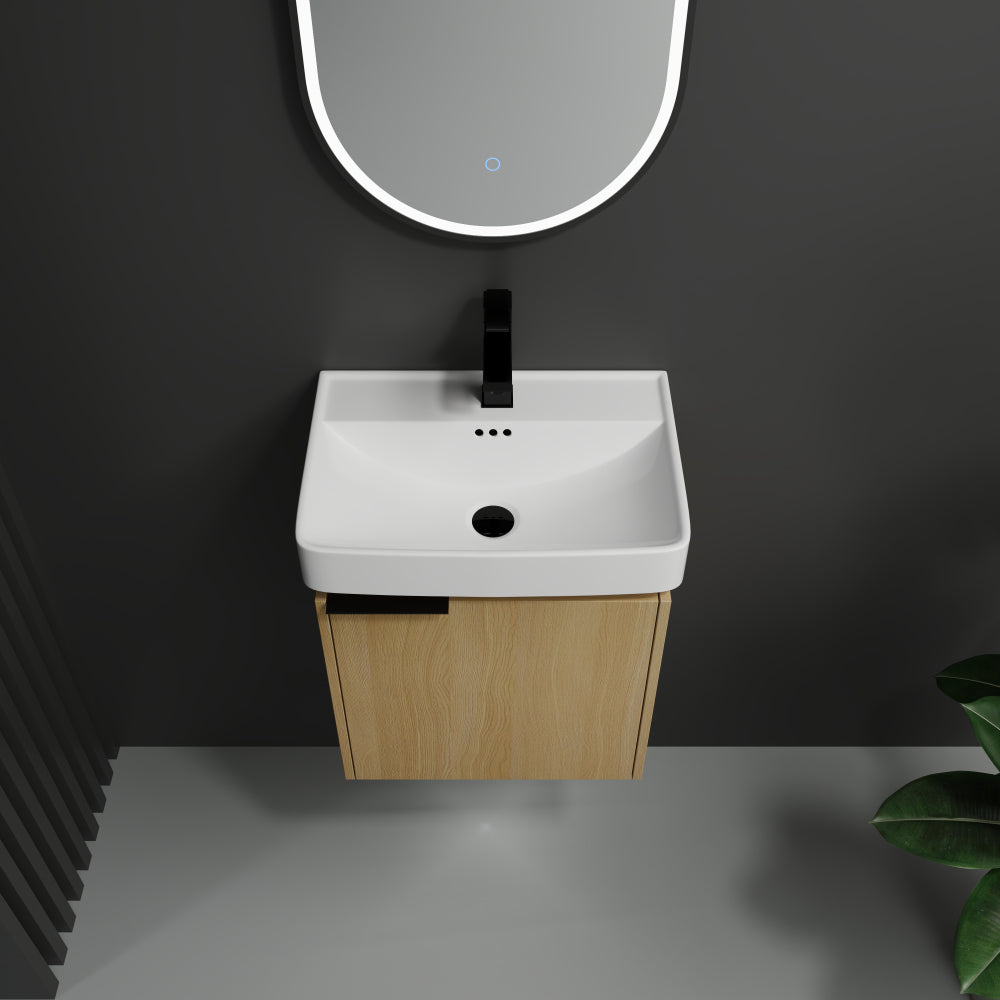 20" Wall-Mounted Bathroom Vanity with Ceramic Sink, Storage Cabinet with Doors (KD-Package)