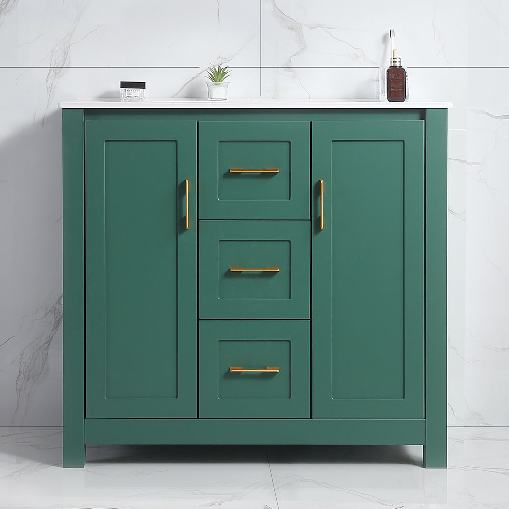 36"Green Bathroom Vanity with Single Sink, Combo Cabinet Undermount Sink, Bathroom Storage Cabinet with 2 Doors and 2 Drawer, Soft Closing, Multifunctional Storage