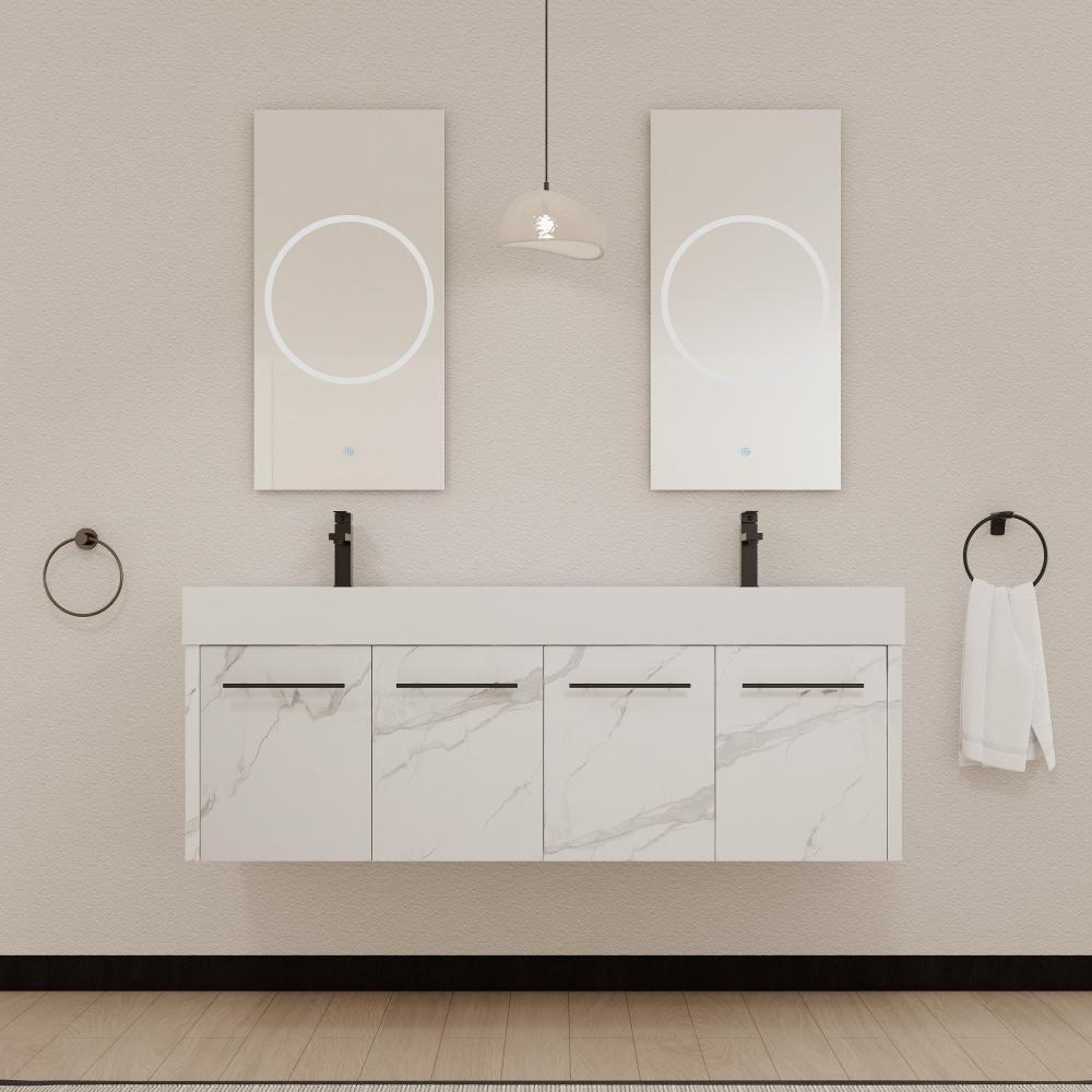 48 Inch Wall-Mounted Bathroom Vanity with Sink, Thick Edged Resin Basin, KD-Package