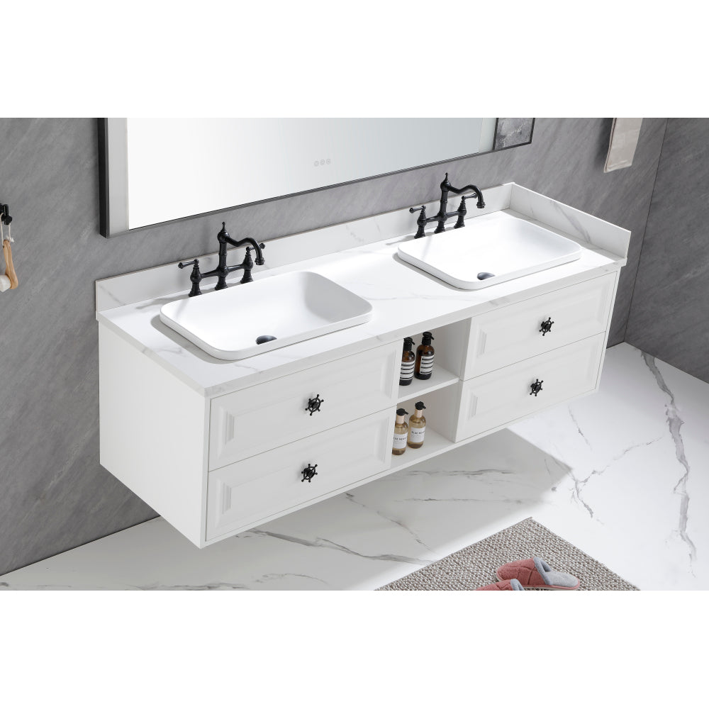 84" Wall Hung Bathroom Vanity Cabinet Fits Double Sinks, Cabinet Only (Countertop and Sinks Not Included)