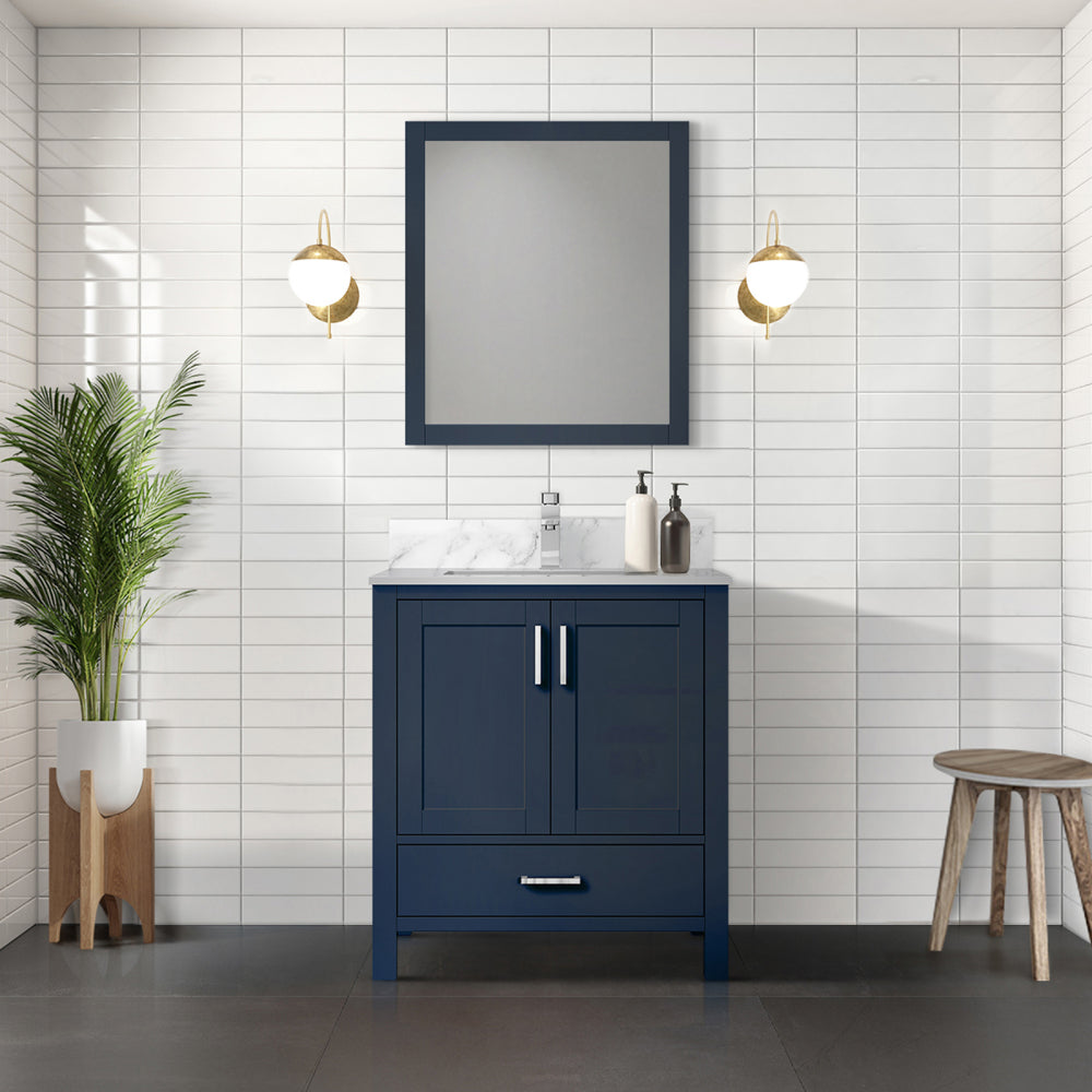 White Bath Vanity 30 in. W x 22 in. D, Carrara Marble Top, and Faucet Set