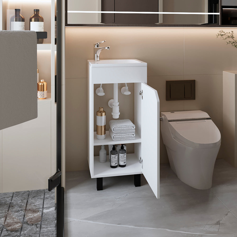 FM FURNITURE Quartzsite Bathroom Vanity with Integrated Sink and Faucet, White