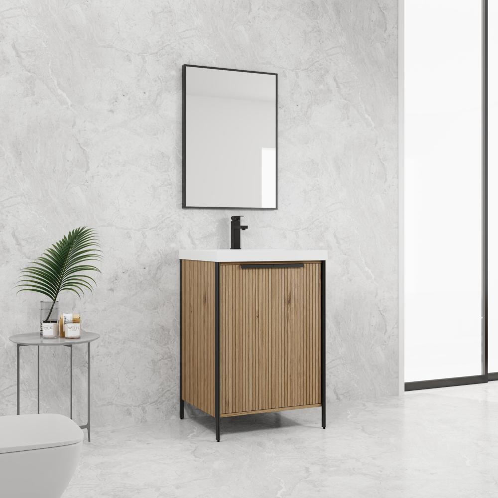 30" Freestanding Bathroom Vanity with Resin Sink & 2 Soft-Close Cabinet Doors (KD-Packing)