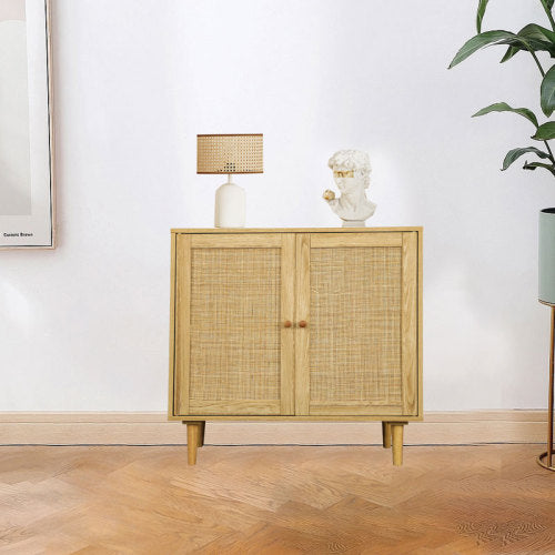 Rattan Storage Cabinet: Accent Cabinet with Doors, Buffet Cabinet with Storage for Living Room, Hallway, Bedroom