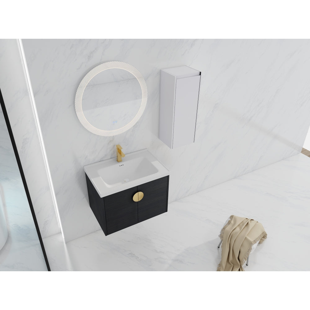 28" Wall-Mounted Bathroom Vanity With Ceramic Sink and Side Cabinet, Soft Close Doors, 00112WH-06328BCT Combination Cabinet(KD-Packing)