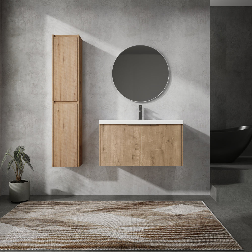 30" Wall-Mounted Bathroom Vanity With Sink and Side Cabinet, Soft Close Doors,00112IMO x 2-00630IMO Combination Cabinet(KD-Packing)