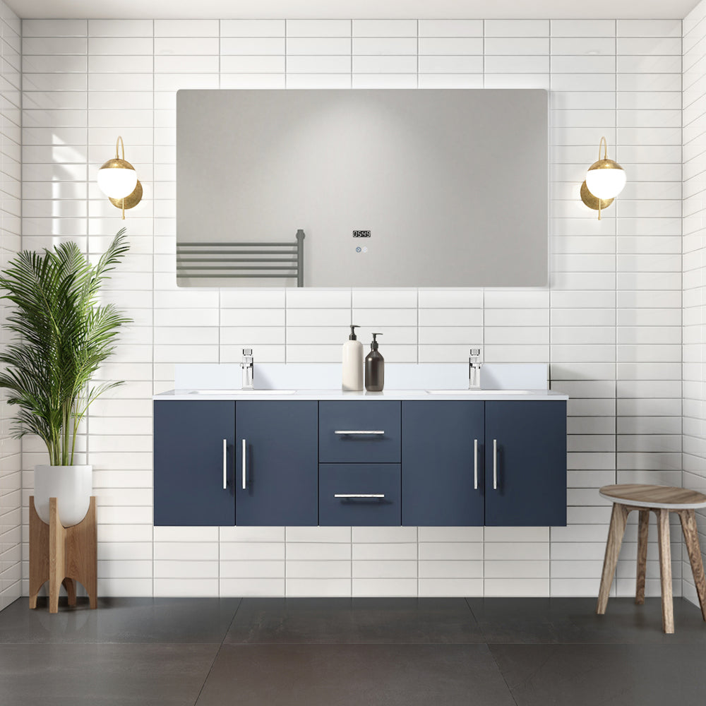 Dark Grey Double Bath Vanity 60 in. W x 22 in. D, White Quartz Top, and Faucet Set
