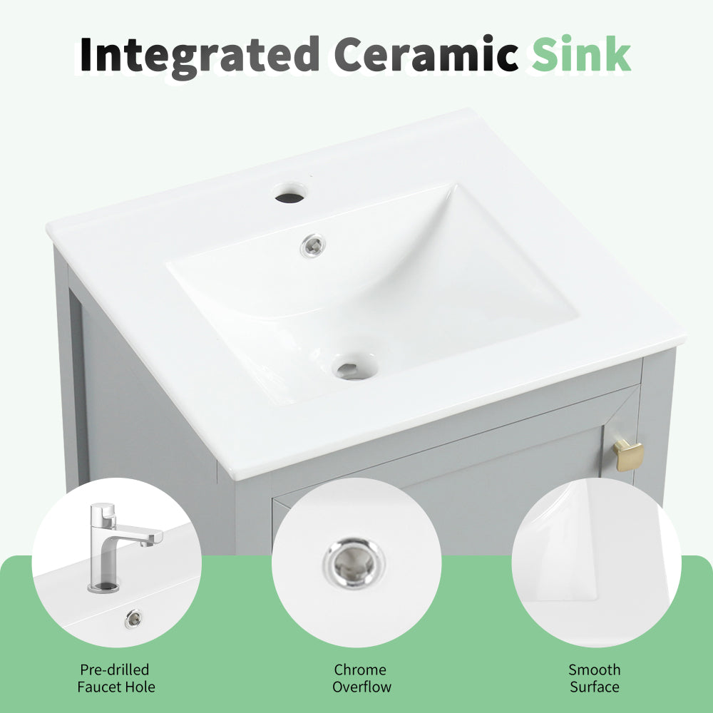 20" Bathroom Vanity with Sink, Bathroom Cabinet with Soft Closing Door, Storage Rack and A Drawer, Grey