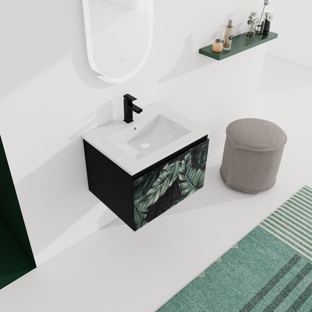 24'' Floating Wall-Mounted Bathroom Vanity With Ceramics Sink & Soft-Close Cabinet Door, KD-Package