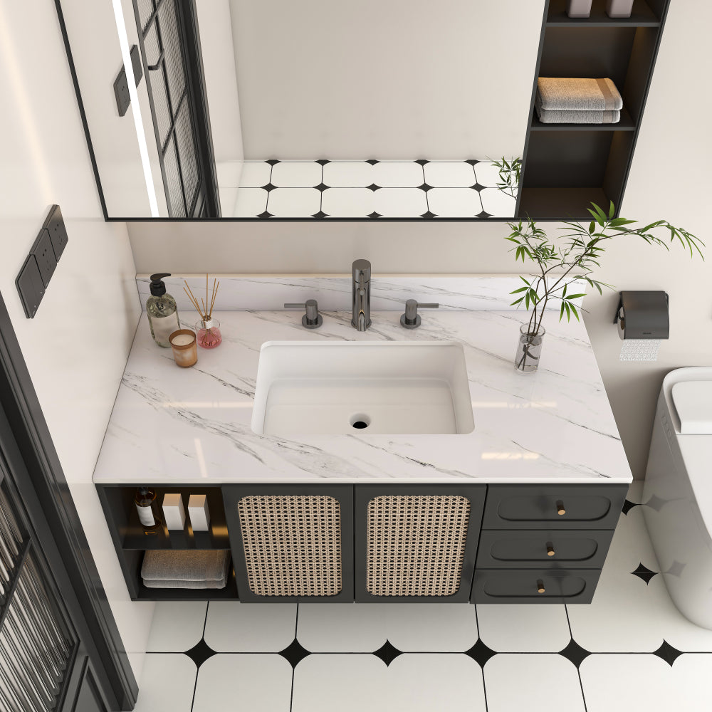 31 Inch Marble Vanity Top, White Vanity Top with Pre-drilled Faucet Holes, Bathroom Vanity Top with Undermount Rectangular Middle Sink and 4" Height Backsplash, Bianco Carrara Venato