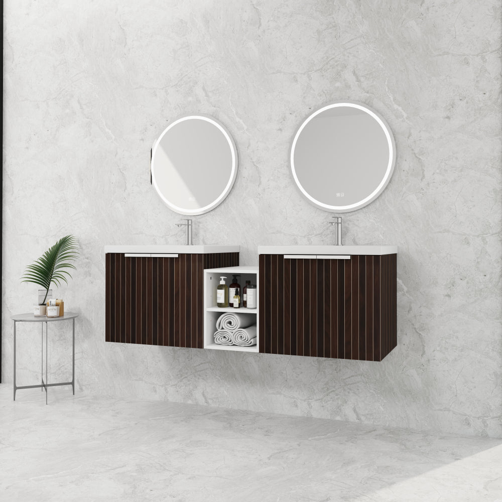 60 Inch Soft Close Doors Bathroom Vanity With Sink, A Small Storage Shelves, 24" and 12" Combination Cabinet,(KD-Packing)