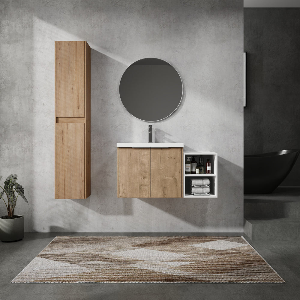 42" Wall-Mounted Bathroom Vanity With Sink and Side Cabinet, Soft Close Doors,00112IMOx2-0630IMO-0612GWH Combination Cabinet(KD-Packing)