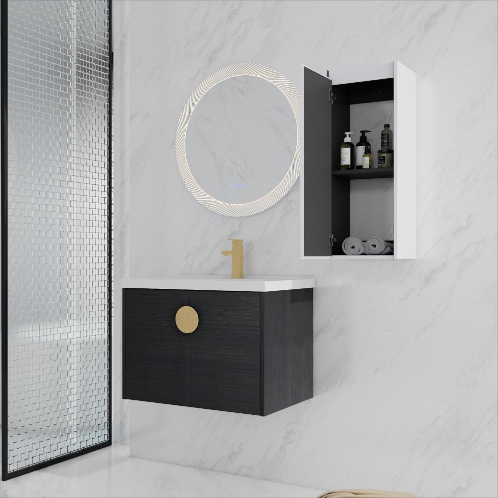 30" Wall-Mounted Bathroom Vanity With Ceramic Sink and Side Cabinet & Soft Close Doors, Combination Cabinet (KD-Package)