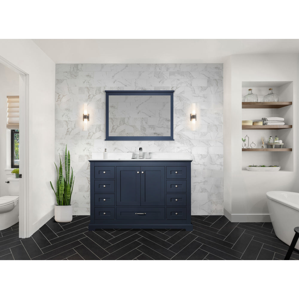 Navy Blue Single Bath Vanity 48 in. W x 22 in. D, White Quartz Top, and Faucet Set
