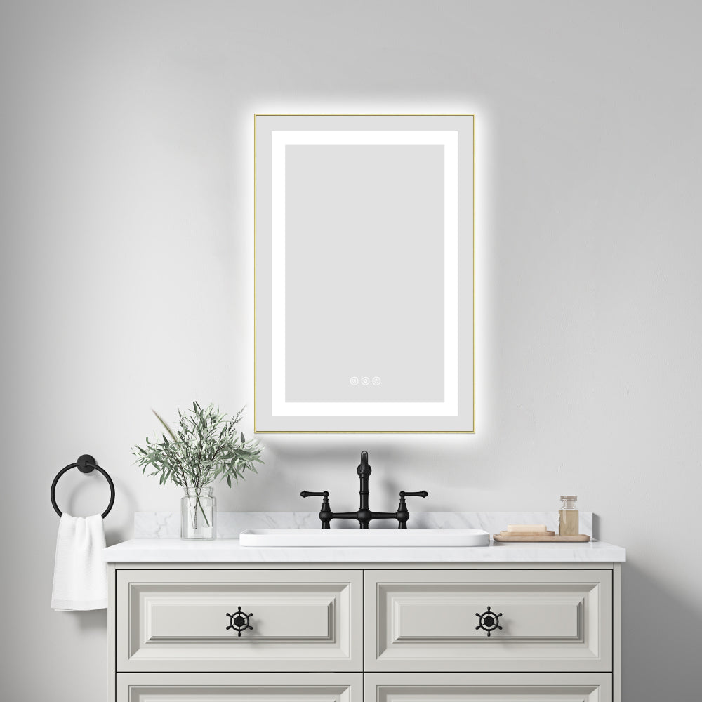 40" x 24" Inch LED Bathroom Mirror with Front and Backlight, Wall Mounted Vanity Mirror with Aluminum Frame, Anti-Fog, Memory, 3 Colors, Stepless Dimmable