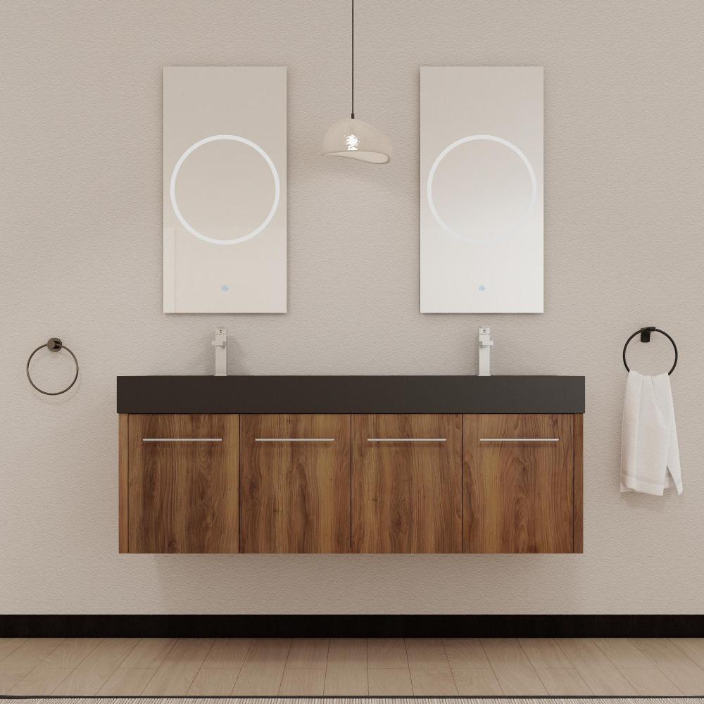 48 Inch Wall-Mounted Bathroom Vanity with Sink, Thick Edged Resin Basin, KD-Package