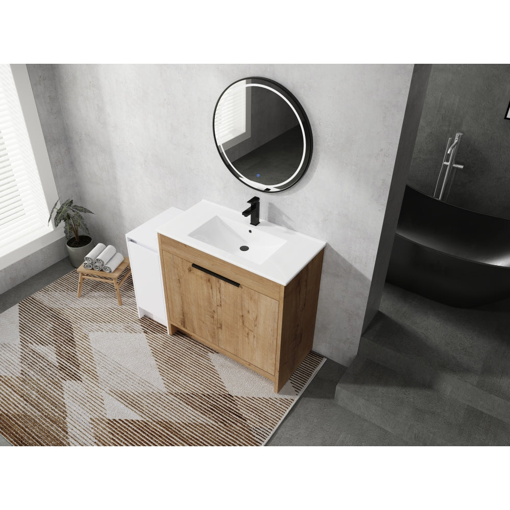 48 Inch Freestanding Bathroom Vanity with Ceramic Sink and Storage Cabinets, Soft Closing Door, 02436IMO+0312 Combination Cabinet, KD-Package