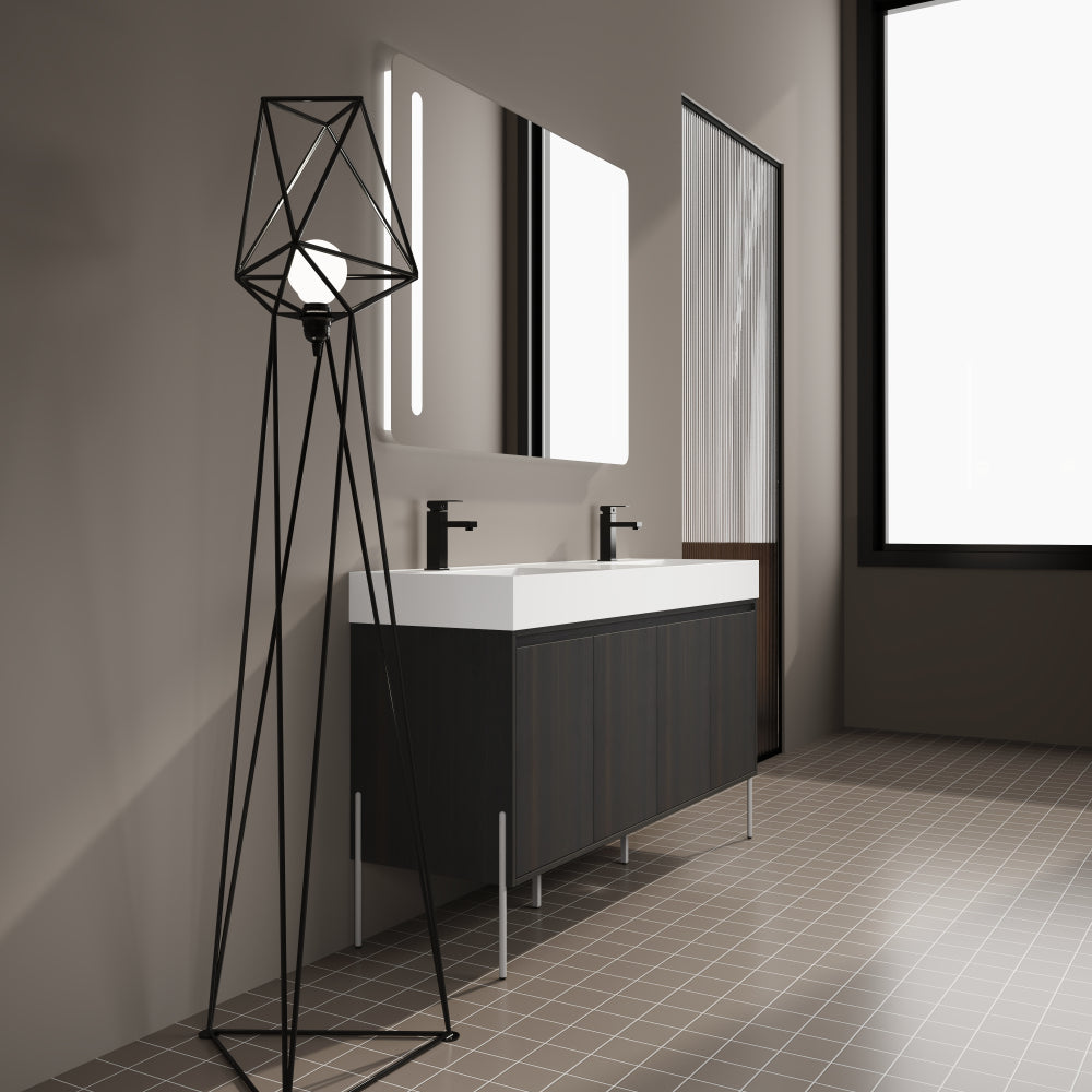 60" Freestanding Bathroom Vanity with Resin Double Sink, Storage Cabinet with Soft Closed Doors (KD-Package)