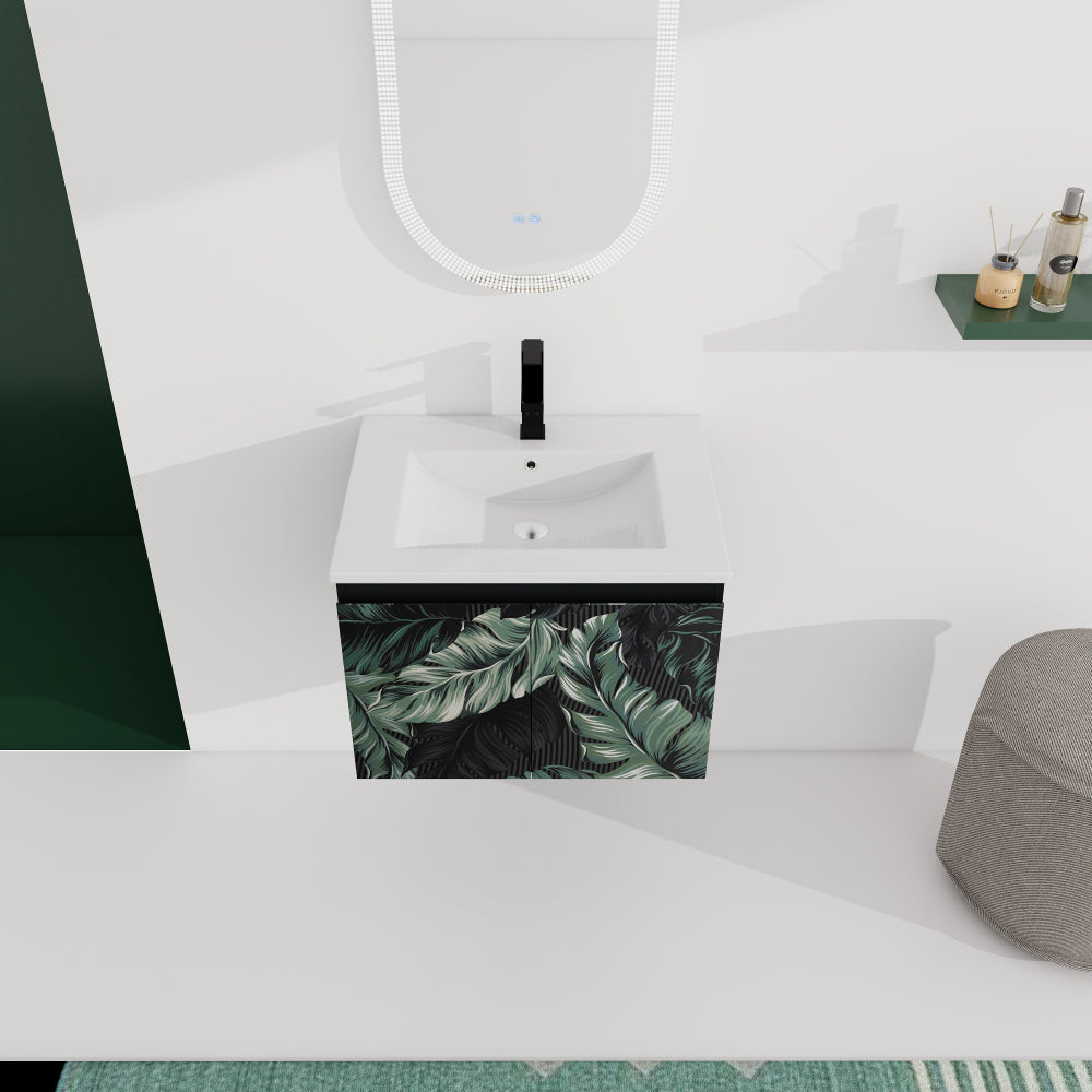 24'' Floating Wall-Mounted Bathroom Vanity With Ceramics Sink & Soft-Close Cabinet Door, KD-Package