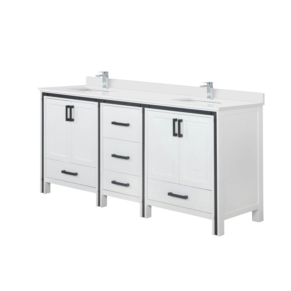 White Double Bath Vanity 72 in. W x 22 in. D, White Quartz Top and Faucet Set