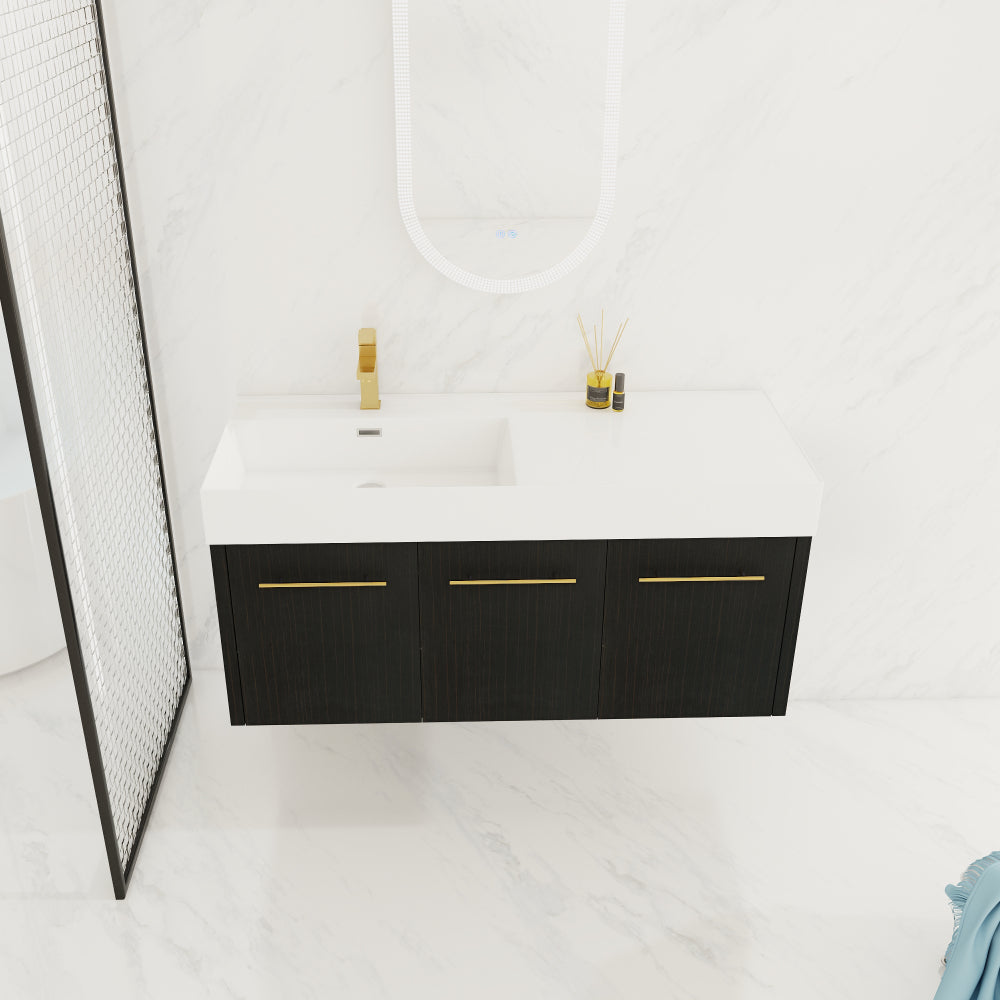 48 Inch Wall-Mounted Bathroom Vanity with Sink, Thick Edged Resin Basin, KD-Package