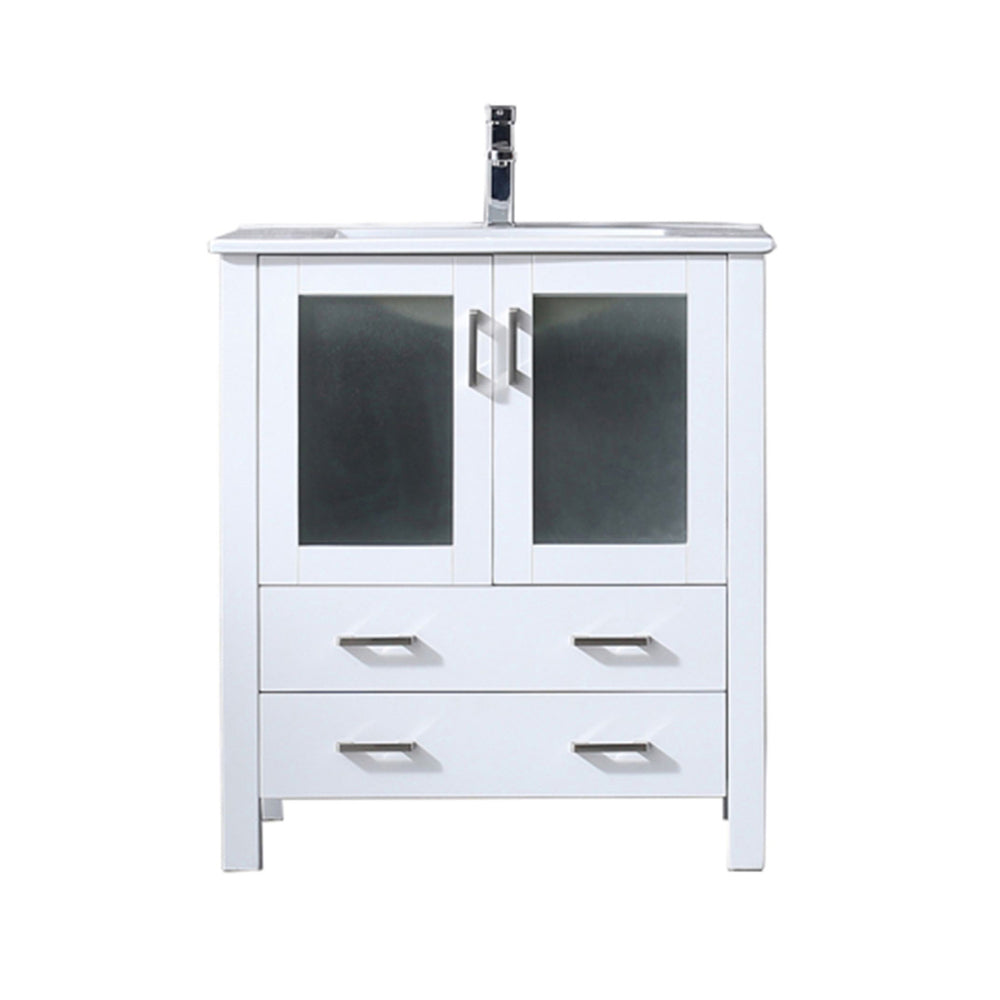 White Bath Vanity 30 in. W x 18.25 in. D, White Ceramic Top, and Faucet Set