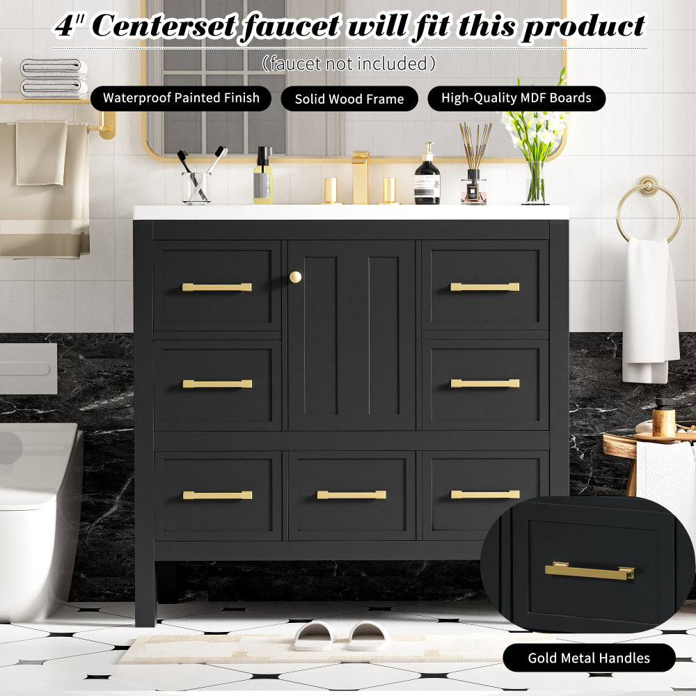 36'' Bathroom Vanity with Resin Sink Combo, Solid Wood Frame Bathroom Storage Cabinet, Freestanding Vanity Set with 5 Drawers& Soft Closing Doors (Same as N710S136002B+SW000142AAB )