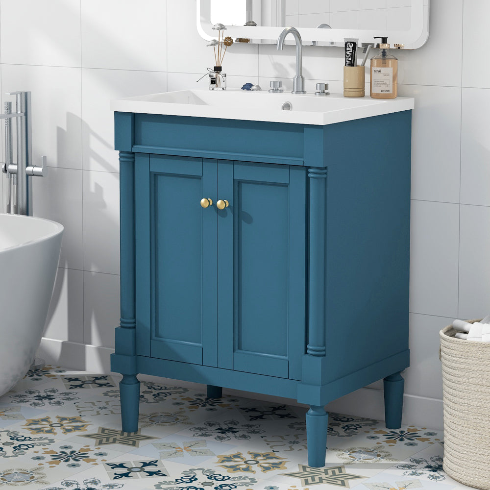 24'' Bathroom Vanity without Sink, 2-Tier Modern Bathroom Storage Cabinet, Single Sink Bathroom Vanity, Large Storage Shelves (NOT INCLUDE BASIN SINK)
