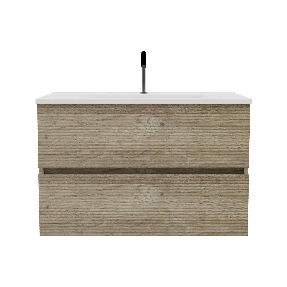 Gloria 30" Wall Mounted Rough Oak&Rough Oak Bathroom Vanity with Integrated Ceramic Sink with Overflow, Large Storage Floating Bathroom Vanity for Modern Bathroom, Pre-assembled