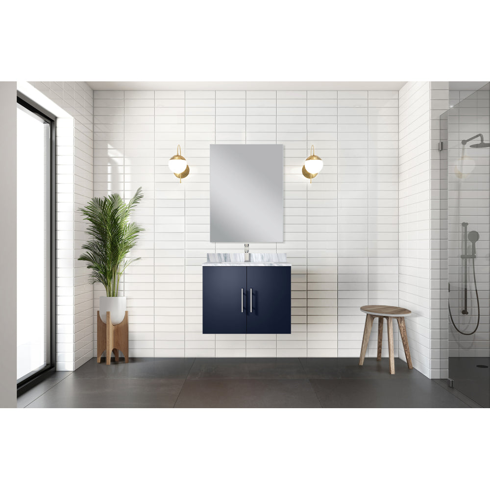 Navy Blue Single Bath Vanity 24 in. W x 22 in. D, Carrara Marble Countertop, 18 in. Mirror and Faucet Set