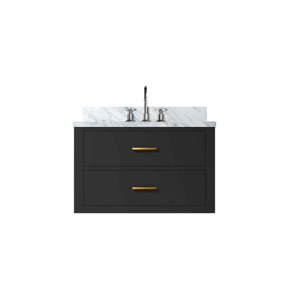 Black Single Bath Vanity 30 in. W x 22 in. D, Carrara Marble Top, and Faucet Set