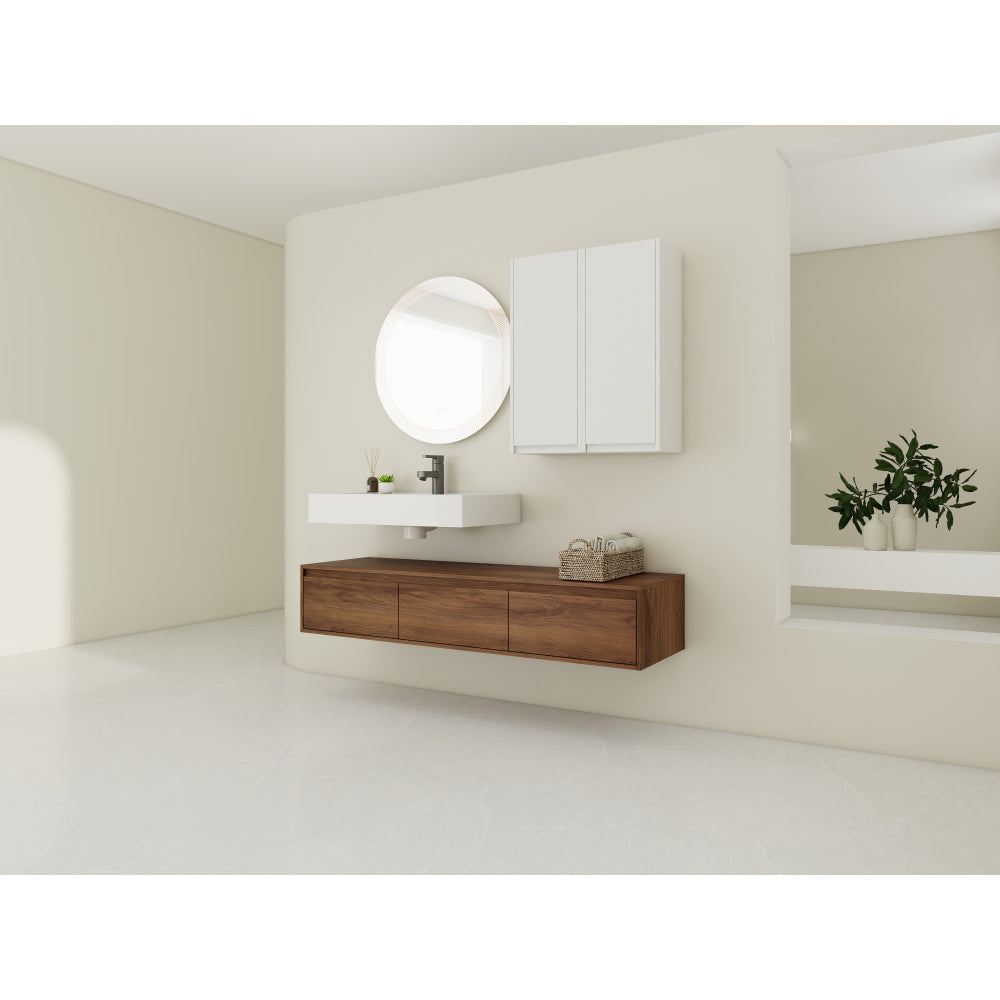 60 inch Wall-Mounted Bathroom Vanity with Resin Sink and 2-Side Cabinet,3-Soft Close Drawer,Float Mounting Design