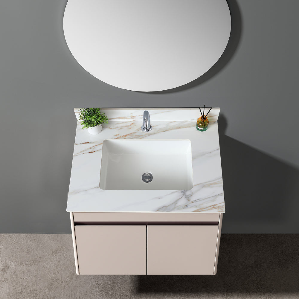 31 Inch Marble Vanity Top, Bathroom Vanity Top with Undermount Rectangular Middle Sink and 4" Height Backsplash, Pre-Drilled Faucet Hole Vanity Top, Carrara white with veins