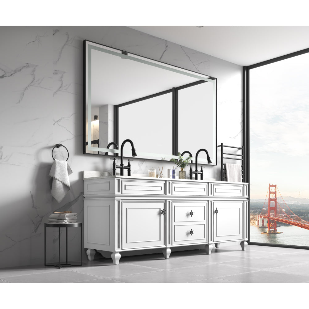 72 x 48 Inch LED Bathroom Mirror with Aluminum Frame, Wall Mounted Vanity Mirror, Anti-Fog, Memory, 3 Colors, Stepless Dimmable