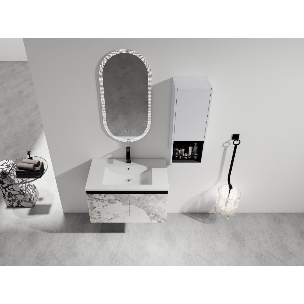 30" Wall-Mounted Bathroom Vanity With Ceramic Sink and Side Cabinet & Soft Close Doors, Combination Cabinet (KD-Package)