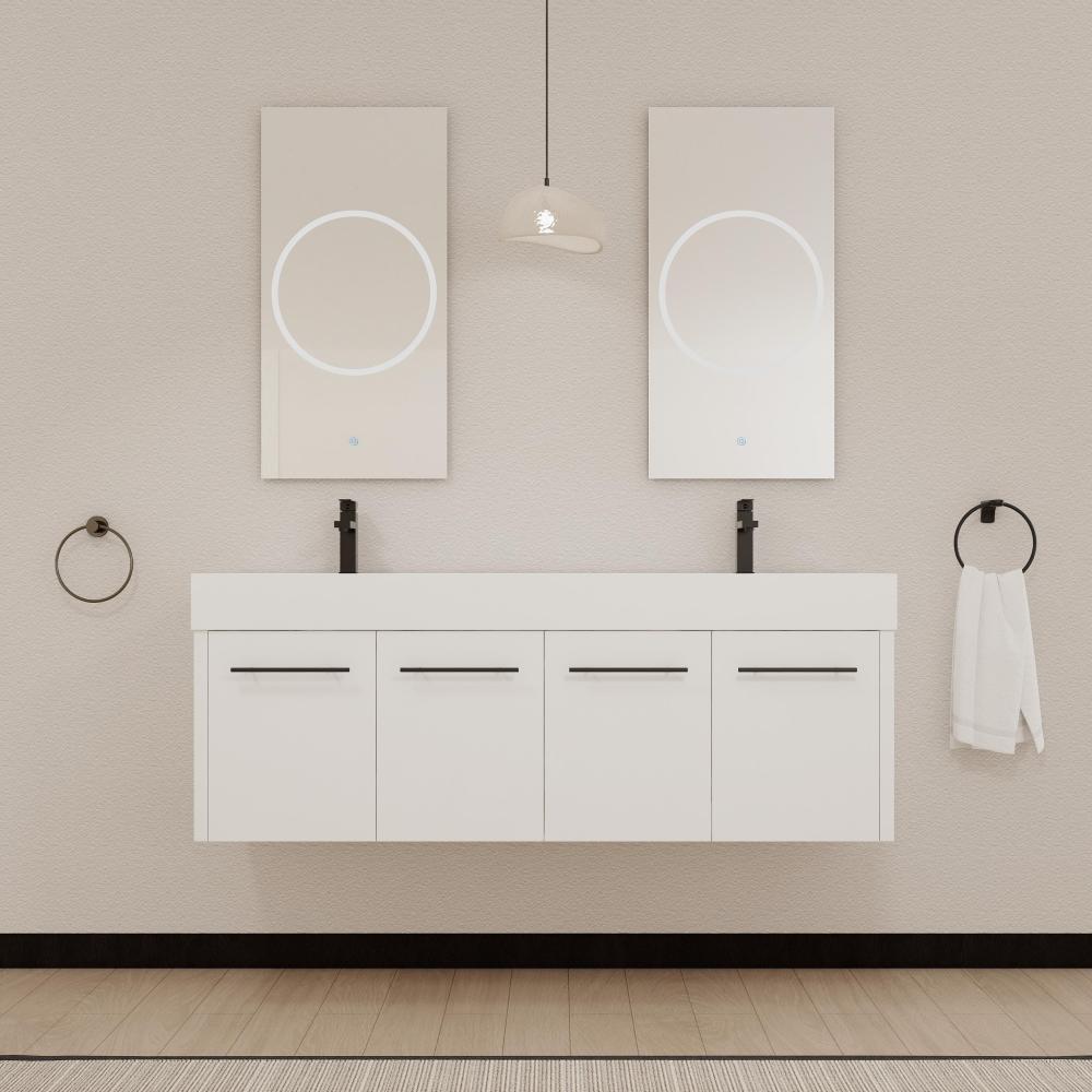 48 Inch Wall-Mounted Bathroom Vanity with Sink, Thick Edged Resin Basin, KD-Package