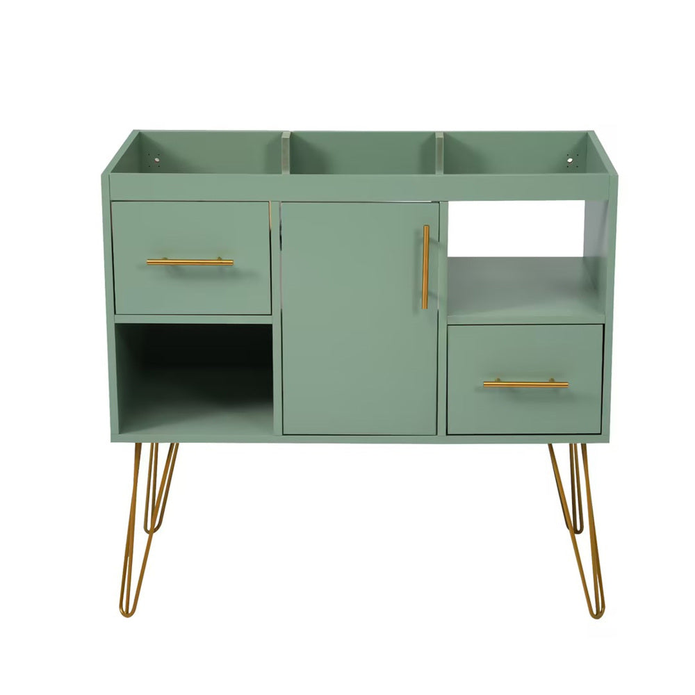 36'' Bathroom Vanity with Resin Sink Combo Set, Modern Freestanding Single Bathroom Cabinet with 2 Drawers & 2 Storage Compartments, Storage Cabinet for Bathroom, Solid Wood Frame Vanity Set, Green