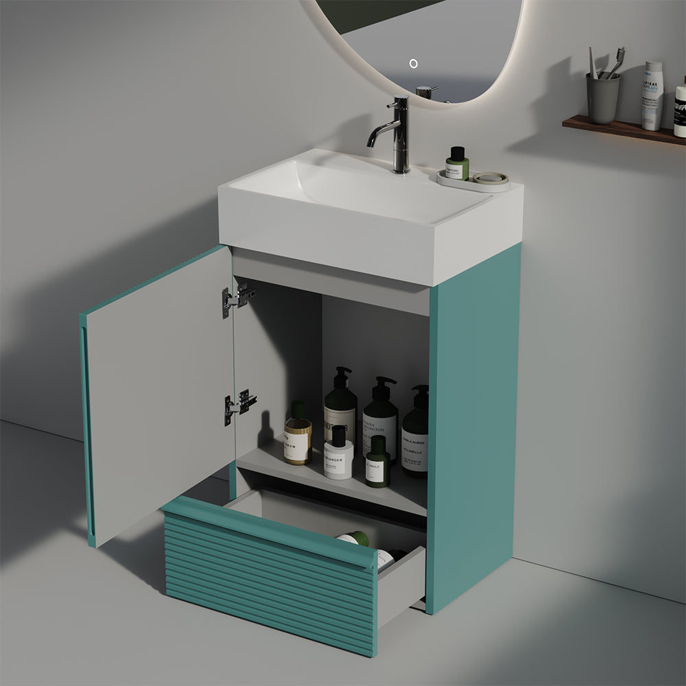 Gada 20" Striped Aquamarine Bathroom Vanity with Ceramic Sink, Freestanding Bathroom Cabinet for Modern Bathroom, KD