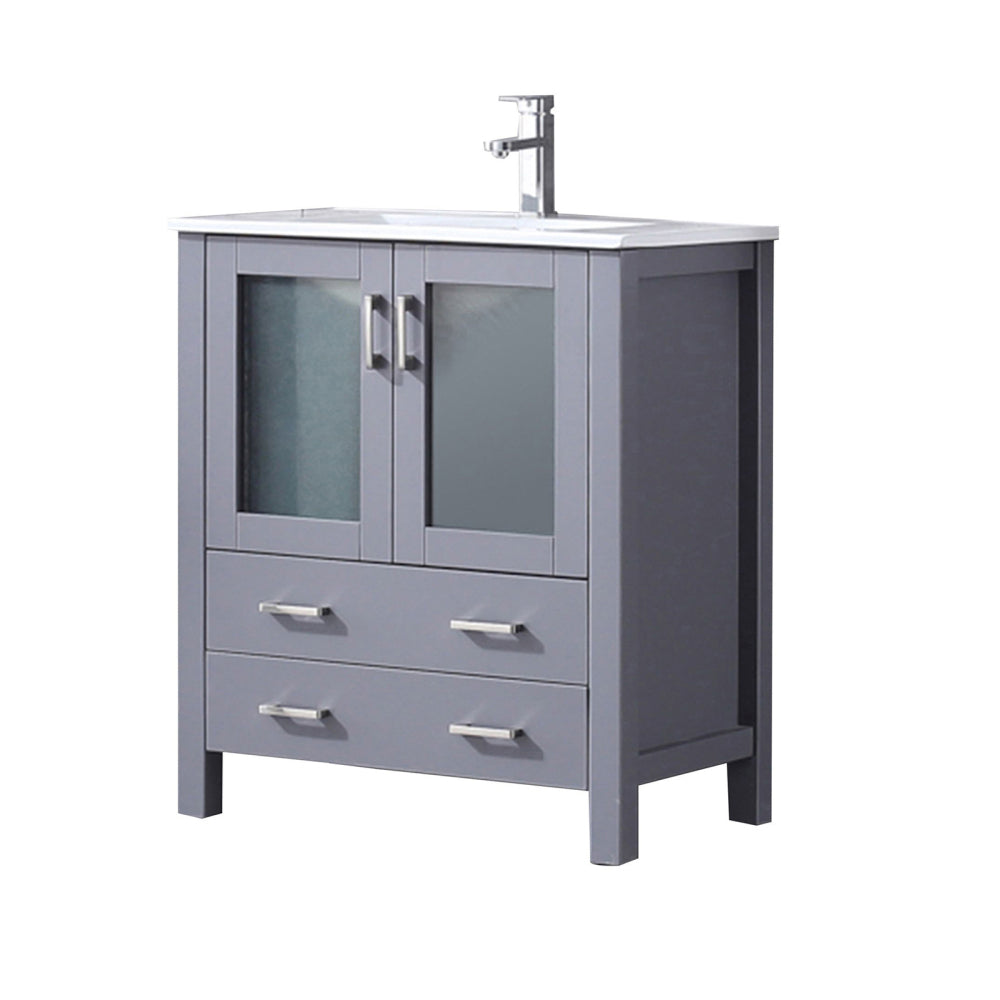 Dark Grey Bath Vanity 30 in. W x 18.25 in. D, White Ceramic Top, and Faucet Set