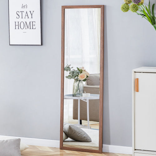 Third generation packaging upgrade, thickened border, brown wood grain solid wood frame full length mirror, dressing mirror, bedroom entrance, decorative mirror, and floor standing mirror. 57.9"*18.1"